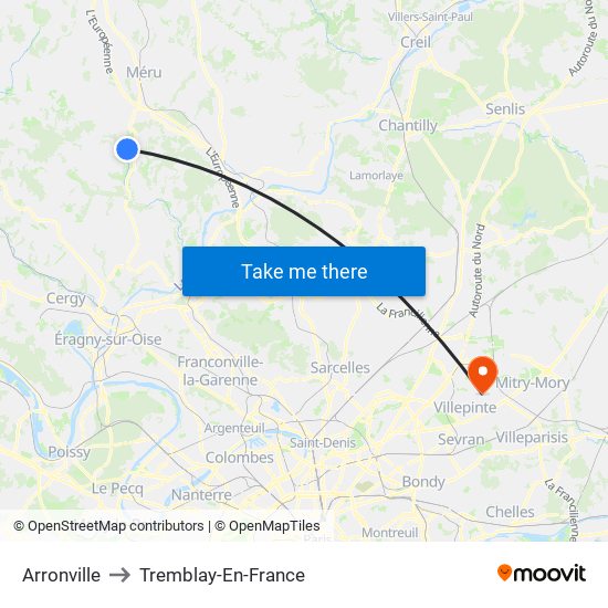 Arronville to Tremblay-En-France map
