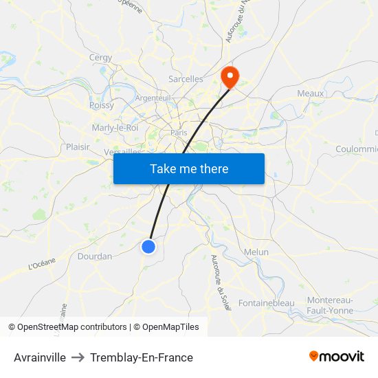 Avrainville to Tremblay-En-France map