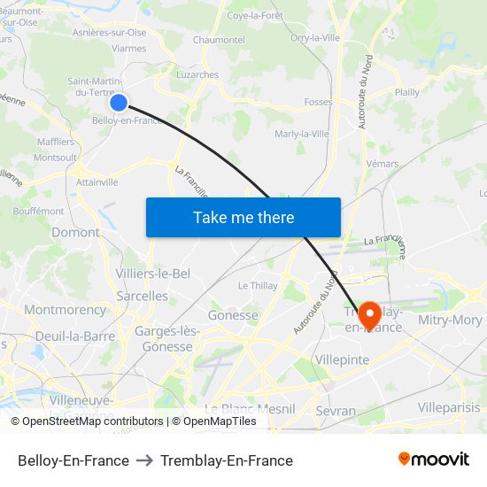 Belloy-En-France to Tremblay-En-France map