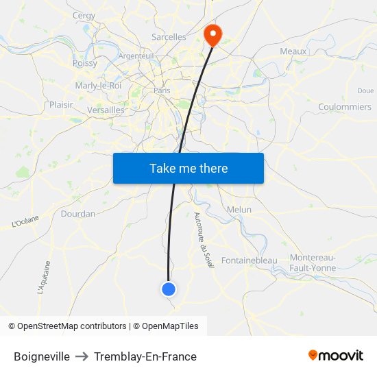 Boigneville to Tremblay-En-France map