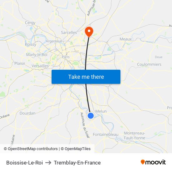 Boissise-Le-Roi to Tremblay-En-France map