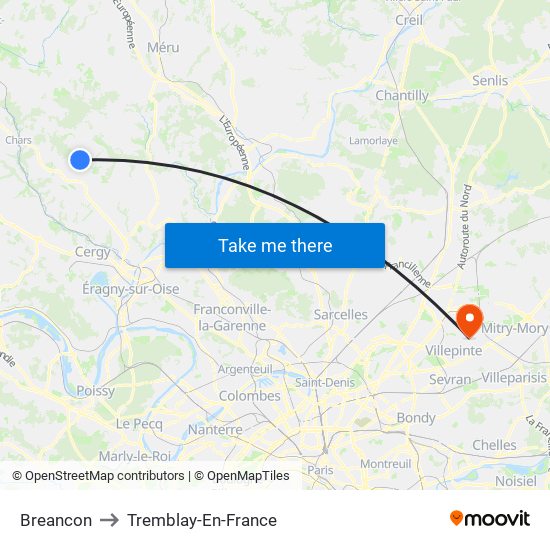 Breancon to Tremblay-En-France map