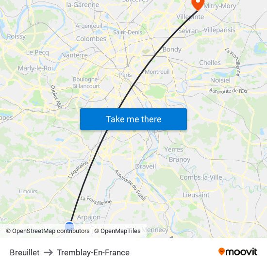 Breuillet to Tremblay-En-France map