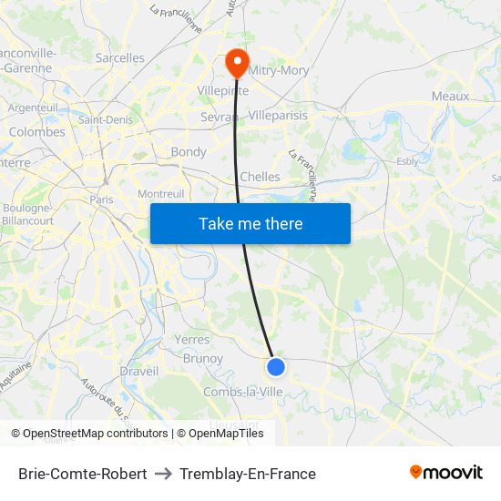 Brie-Comte-Robert to Tremblay-En-France map