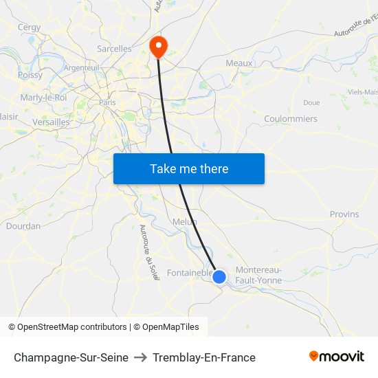 Champagne-Sur-Seine to Tremblay-En-France map