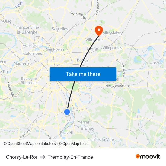 Choisy-Le-Roi to Tremblay-En-France map