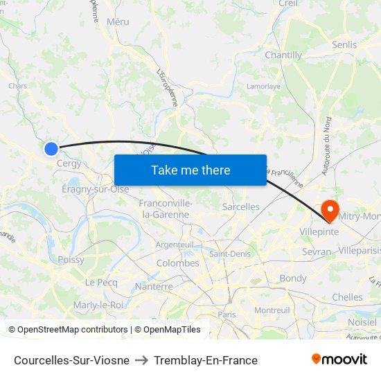 Courcelles-Sur-Viosne to Tremblay-En-France map