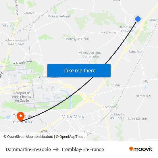 Dammartin-En-Goele to Tremblay-En-France map