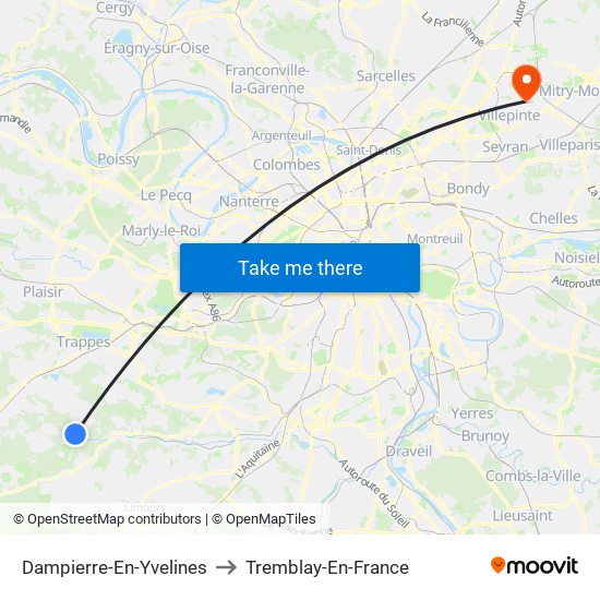 Dampierre-En-Yvelines to Tremblay-En-France map