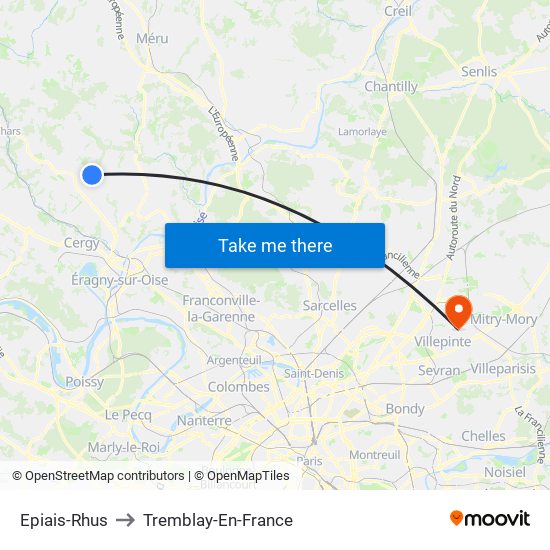 Epiais-Rhus to Tremblay-En-France map