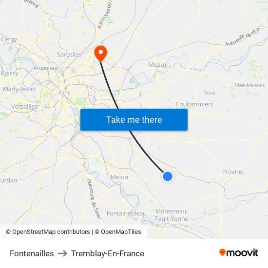 Fontenailles to Tremblay-En-France map