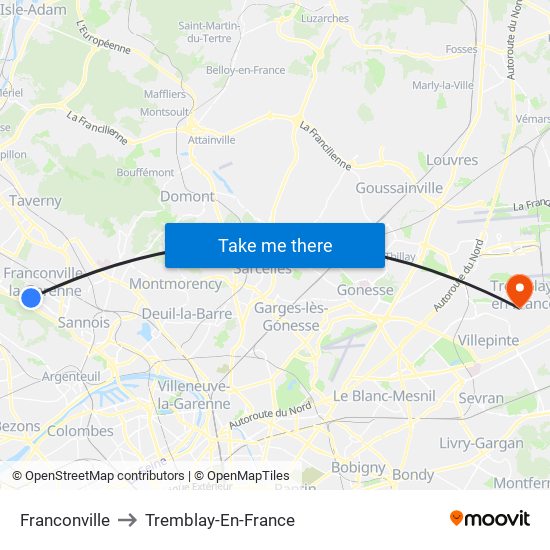 Franconville to Tremblay-En-France map