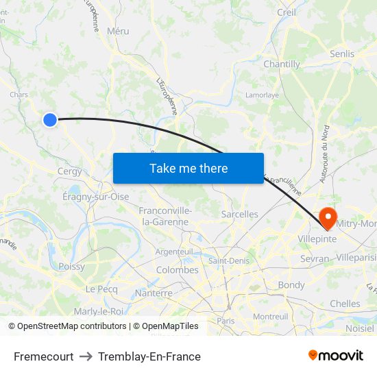 Fremecourt to Tremblay-En-France map