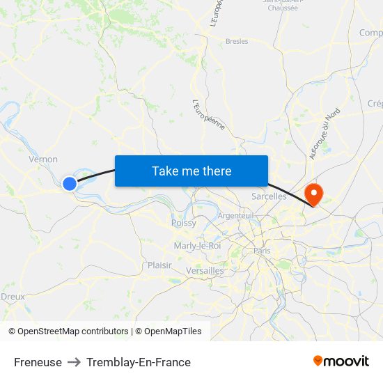 Freneuse to Tremblay-En-France map