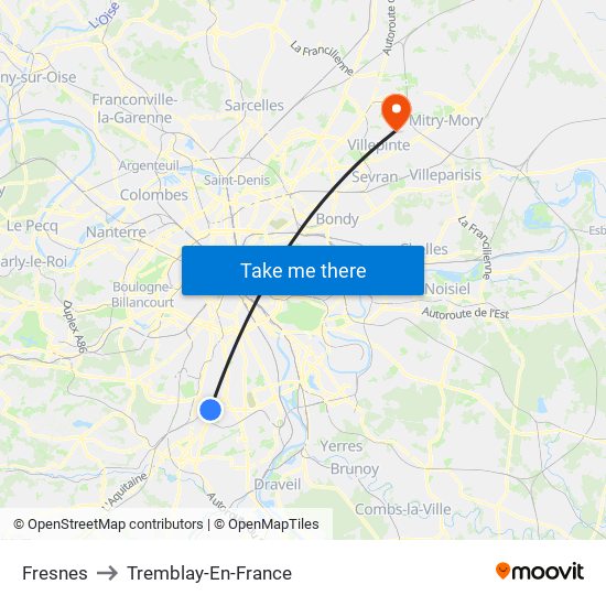 Fresnes to Tremblay-En-France map