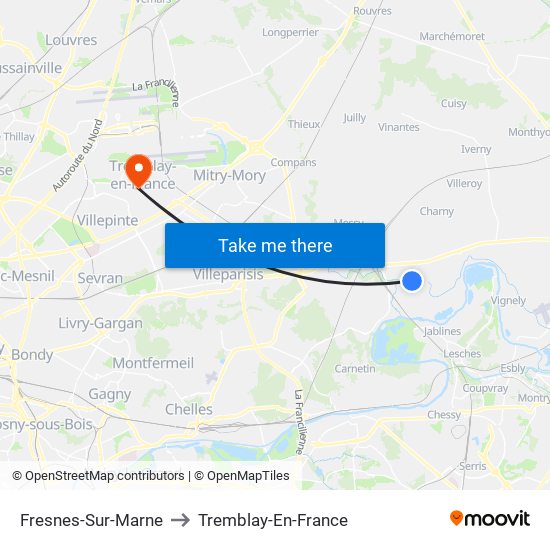 Fresnes-Sur-Marne to Tremblay-En-France map