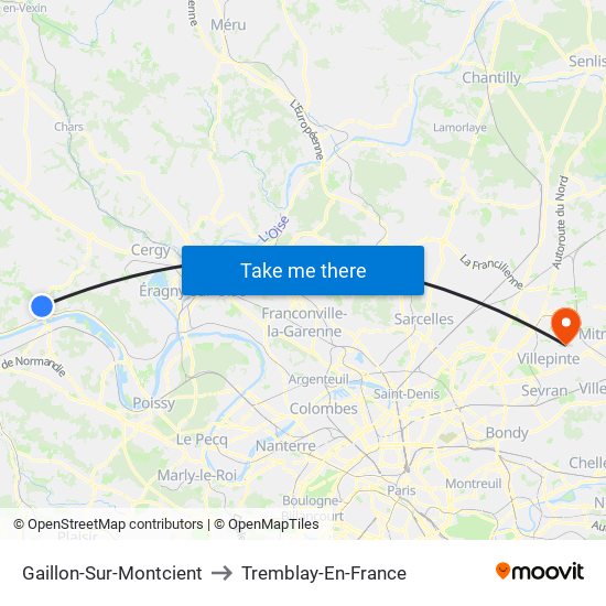 Gaillon-Sur-Montcient to Tremblay-En-France map