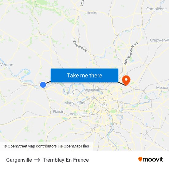 Gargenville to Tremblay-En-France map