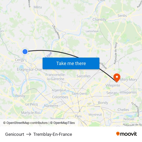 Genicourt to Tremblay-En-France map