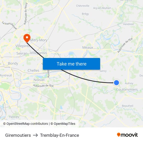 Giremoutiers to Tremblay-En-France map