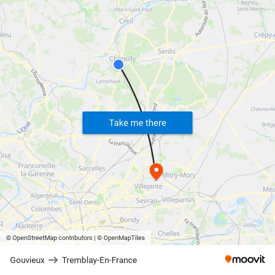 Gouvieux to Tremblay-En-France map