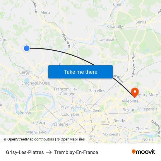 Grisy-Les-Platres to Tremblay-En-France map
