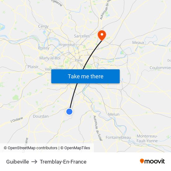 Guibeville to Tremblay-En-France map