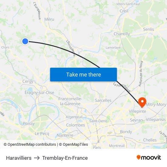 Haravilliers to Tremblay-En-France map