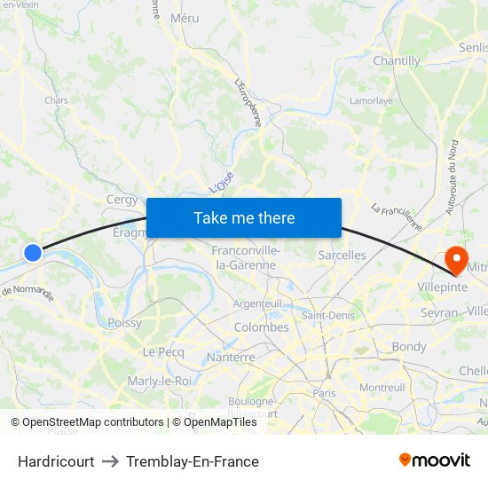 Hardricourt to Tremblay-En-France map