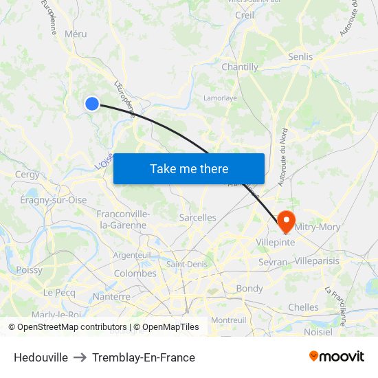 Hedouville to Tremblay-En-France map