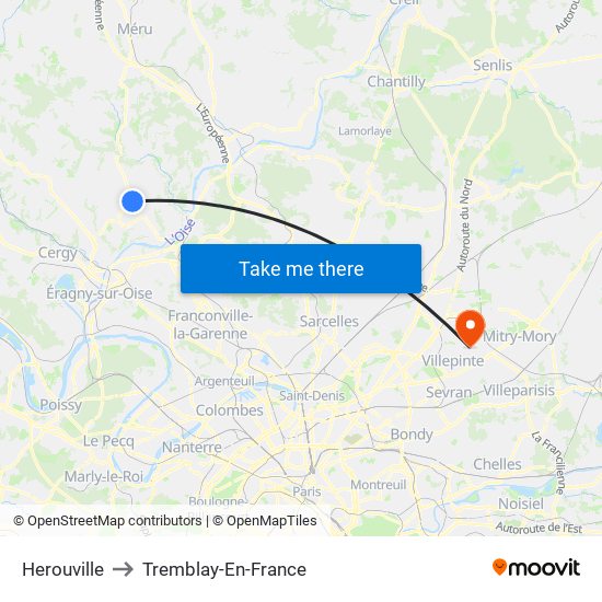 Herouville to Tremblay-En-France map