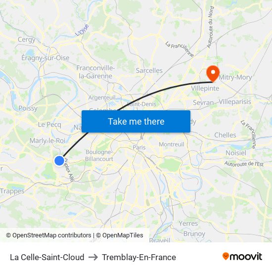 La Celle-Saint-Cloud to Tremblay-En-France map