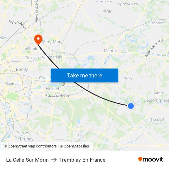 La Celle-Sur-Morin to Tremblay-En-France map