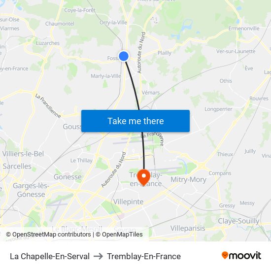 La Chapelle-En-Serval to Tremblay-En-France map