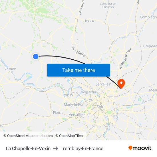 La Chapelle-En-Vexin to Tremblay-En-France map