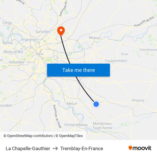 La Chapelle-Gauthier to Tremblay-En-France map