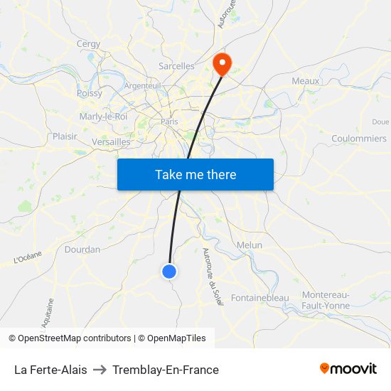 La Ferte-Alais to Tremblay-En-France map