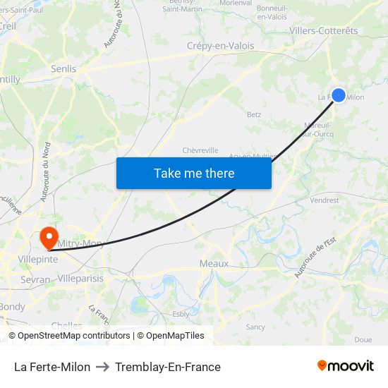 La Ferte-Milon to Tremblay-En-France map