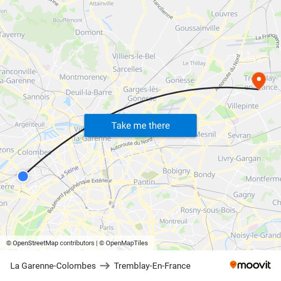 La Garenne-Colombes to Tremblay-En-France map