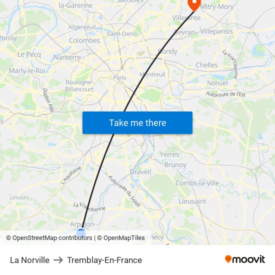 La Norville to Tremblay-En-France map