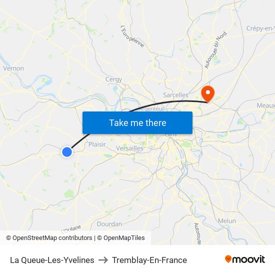 La Queue-Les-Yvelines to Tremblay-En-France map