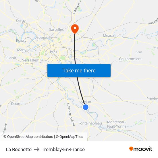 La Rochette to Tremblay-En-France map