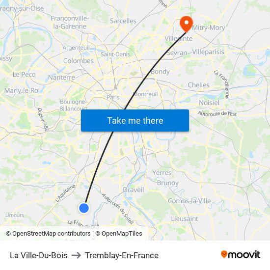 La Ville-Du-Bois to Tremblay-En-France map