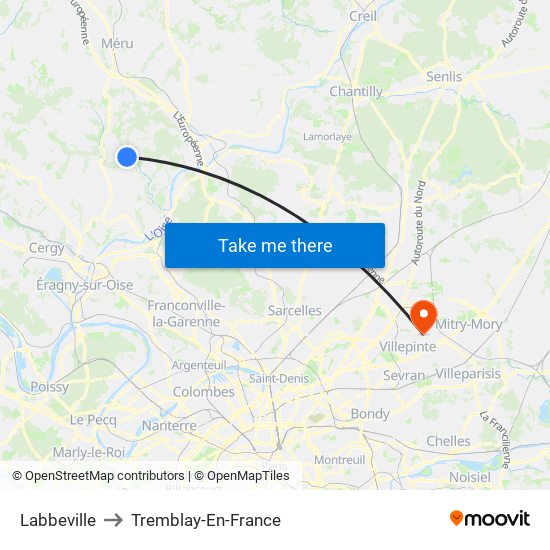 Labbeville to Tremblay-En-France map