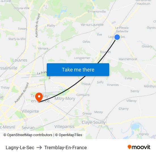 Lagny-Le-Sec to Tremblay-En-France map