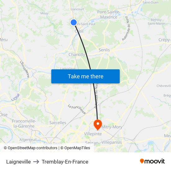 Laigneville to Tremblay-En-France map