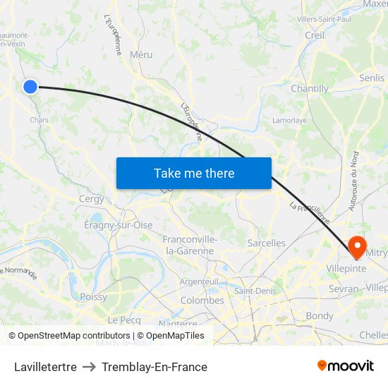 Lavilletertre to Tremblay-En-France map