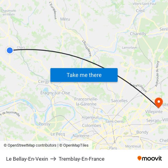 Le Bellay-En-Vexin to Tremblay-En-France map