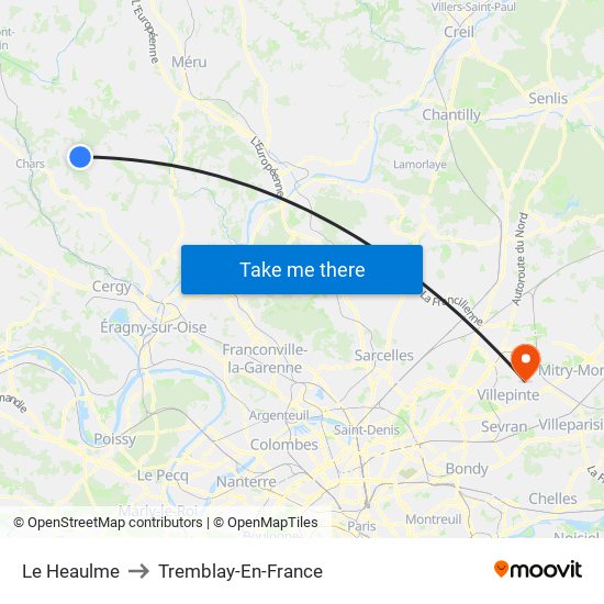 Le Heaulme to Tremblay-En-France map