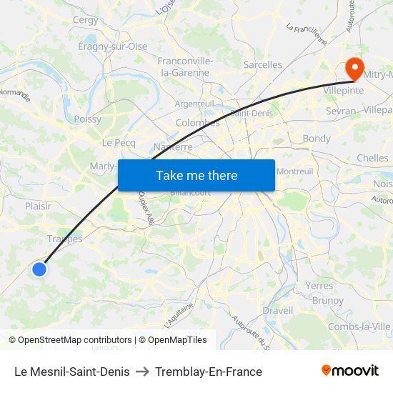Le Mesnil-Saint-Denis to Tremblay-En-France map